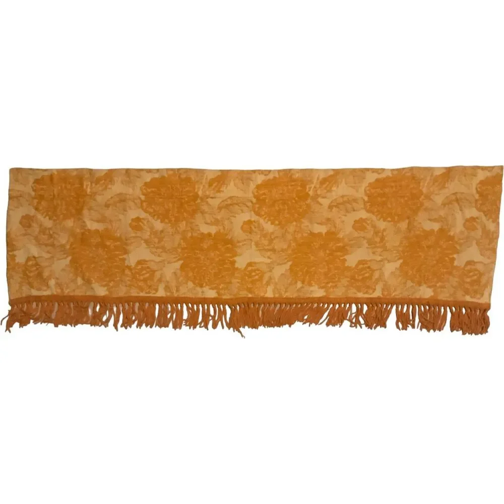 3 Damask Brocade Italian Renaissance Style Fringed Orange Valance Cotton